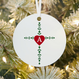 Elegant Cross and Heart God's Love Green and White Metal Tree Decoration