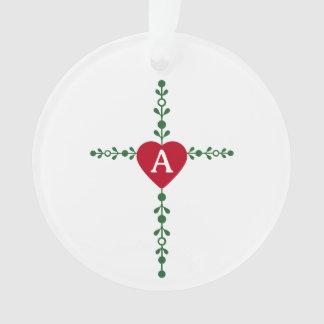Elegant Cross and Heart God's Love Green and White Ornament