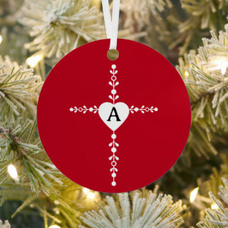 Elegant Cross and Heart God's Love Red and White Metal Tree Decoration