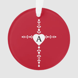 Elegant Cross and Heart God's Love Red and White Ornament