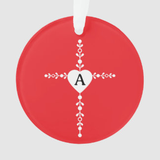 Elegant Cross and Heart God's Love Red and White Ornament