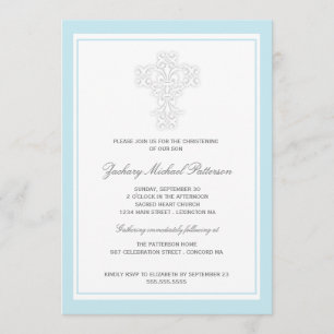 Elegant Cross Baby Boy Christening Invitation