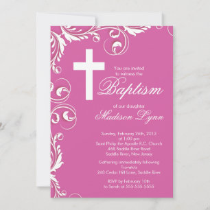 Elegant Cross Baby Girl Baptism Christening Invitation