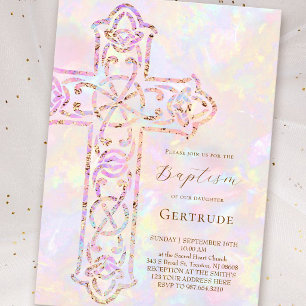 elegant cross Baptism Invitation