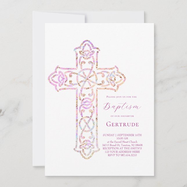 elegant cross Baptism Invitation (Front)