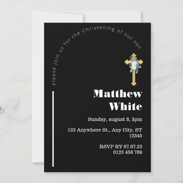 Elegant Cross Baptism Invitation | Modern Minimal (Front)
