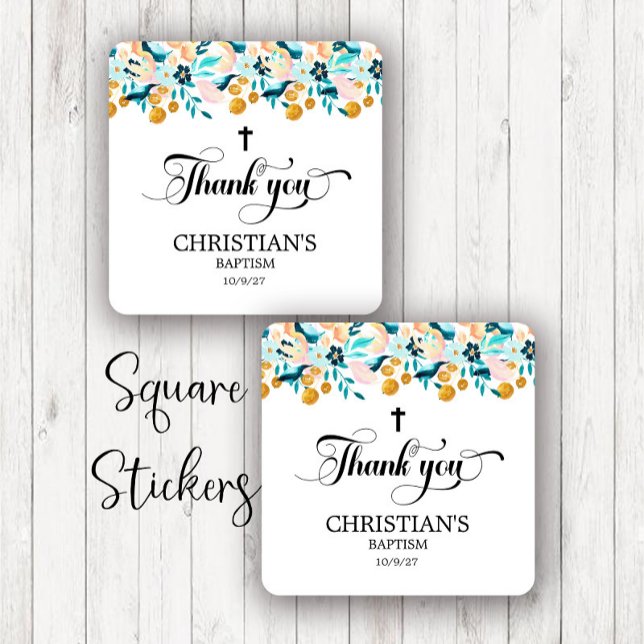 Elegant Cross Blue Baptism  Square Sticker (Creator Uploaded)