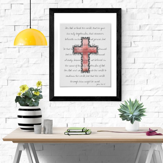 Elegant Cross Blush Pink Scripture Verse Poster (Creator Uploaded)