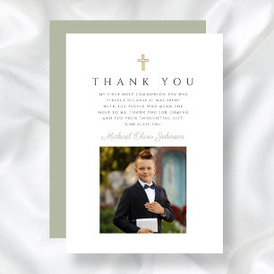 Elegant Cross Boy First Communion Thank You Card