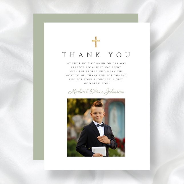 Elegant Cross Boy First Communion Thank You Card (Elegant Cross Boy First Communion Thank You Card)