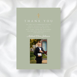 Elegant Cross Boy First Communion Thank You Card
