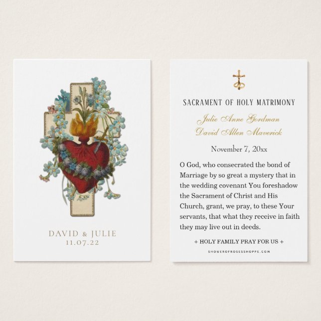 Elegant Cross Catholic Wedding Prayer Card (Front & Back)