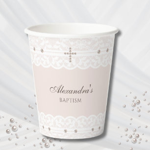 Elegant Cross Christening Christian Baptism Paper Cups