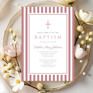 Elegant Cross Dusty Pink Girl Baptism  Invitation