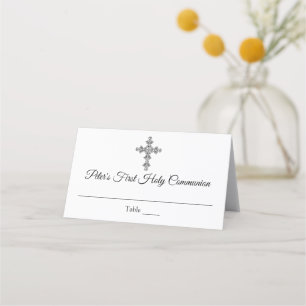 Elegant Cross First Communion Custom Place Card