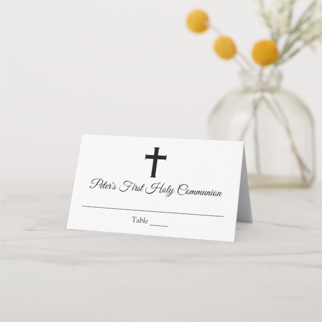 Elegant Cross First Communion Custom Place Card (Front)