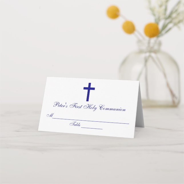 Elegant Cross First Communion Custom Place Card (Front)