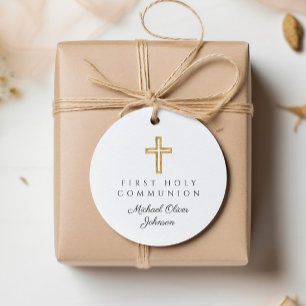 Elegant Cross First Communion Round Favour Tags