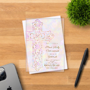 elegant cross First Holy Communion Acrylic Invitations