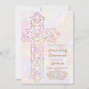 elegant cross First Holy Communion Invitation