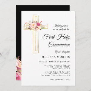 elegant cross first holy communion invitation