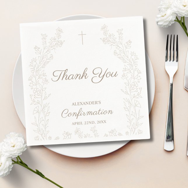 Elegant Cross Floral Confirmation Thank You Napkin (Creator Uploaded)