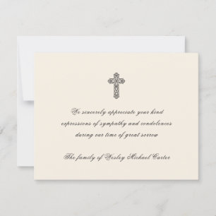 Elegant Cross Funeral Acknowledgement Thank You Card