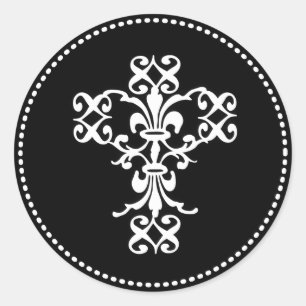 Elegant Cross in Black and White Classic Round Sticker