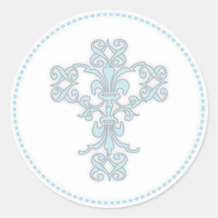 Elegant Cross in Blue Classic Round Sticker
