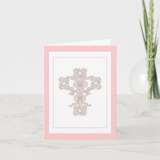 Elegant Cross in Pink and White Thank You Card (Front)