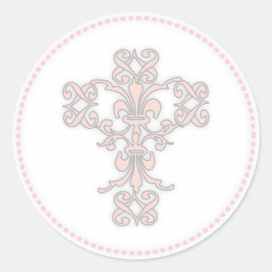 Elegant Cross in Pink Classic Round Sticker