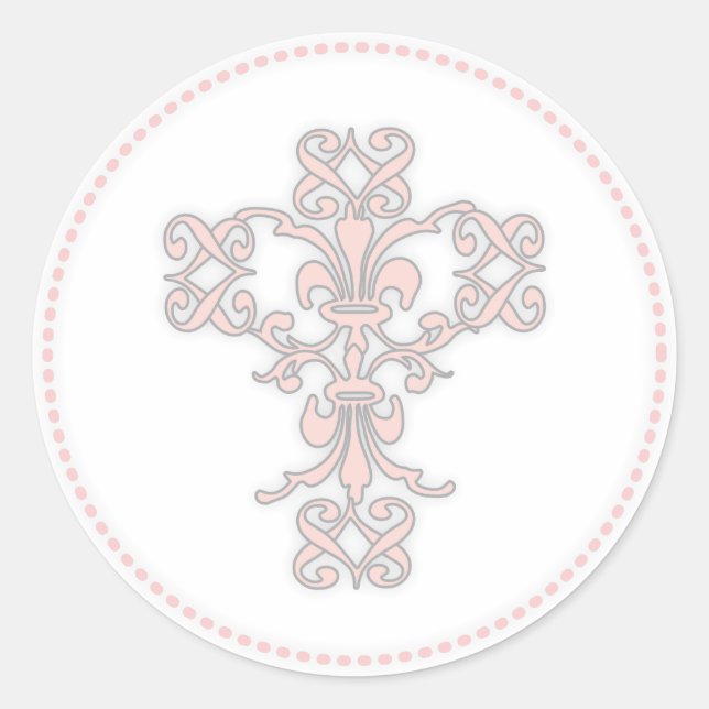 Elegant Cross in Pink Classic Round Sticker (Front)