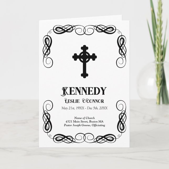 Elegant Cross Ornate Frames Funeral Program (Front)