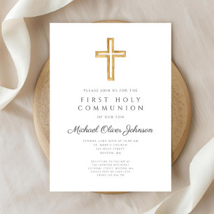 Elegant Cross Religious First Holy Communion Invitation