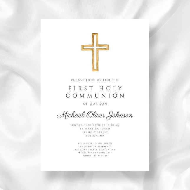 Elegant Cross Religious First Holy Communion Invitation (Elegant Cross Religious First Holy Communion )