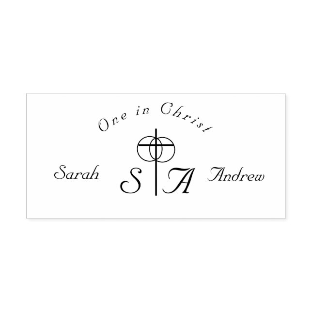 Elegant Cross & Rings Wedding Monogram Self-inking Stamp (Design)