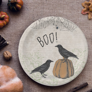 Elegant Crow Halloween Paper Plate