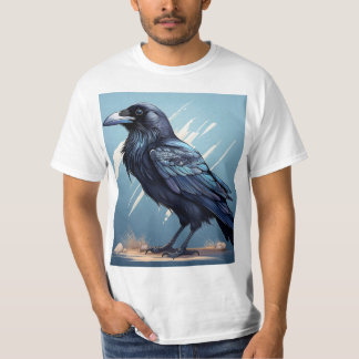 "Elegant Crow on Light Blue Canvas - Detailed Wild T-Shirt