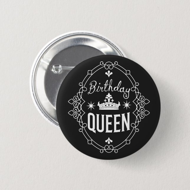 Elegant Crown Birthday Queen Typography Black 6 Cm Round Badge (Front & Back)