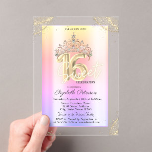 Elegant Crown Colourful Leopard Print Sweet 16 Acrylic Invitations