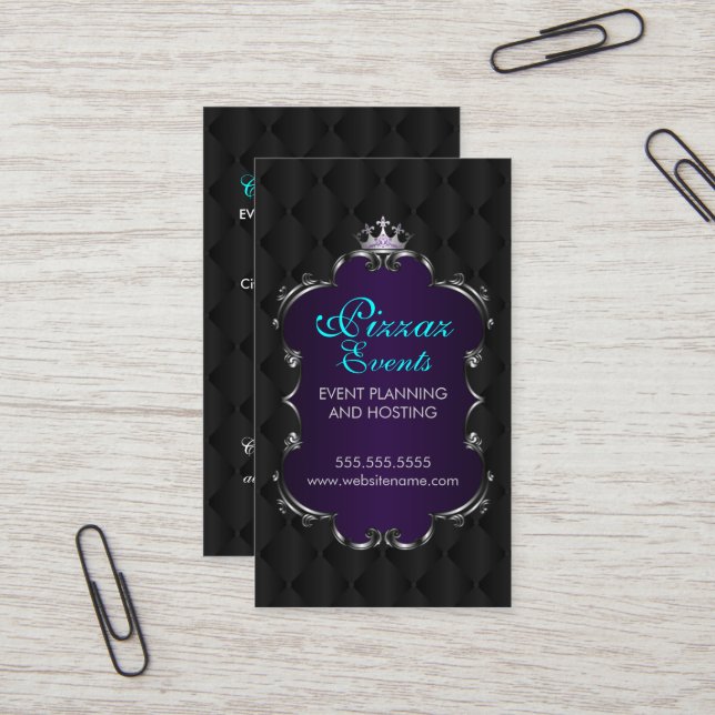 Elegant Crown Filigree and Tuft Fabric Business Card (Front/Back In Situ)