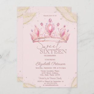 Elegant Crown Gold Glitter Corners Sweet 16 Invitation