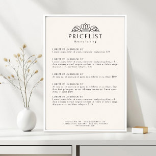 Elegant Crown Logo Beige Salon Price List Poster