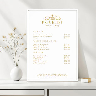 Elegant Crown Logo White Salon Price List Poster