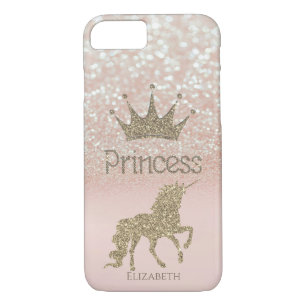 Elegant Crown Princess,Glitter Bokeh, Gold Unicorn iPhone 8/7 Case