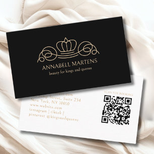 Elegant Crown Salon Black Beige QR Code Business Card