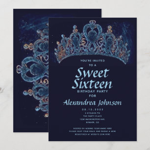 Elegant Crown Sweet Sixteen 16th Birthday  Invitation