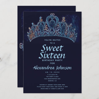 Elegant Crown Sweet Sixteen 16th Birthday Invitation