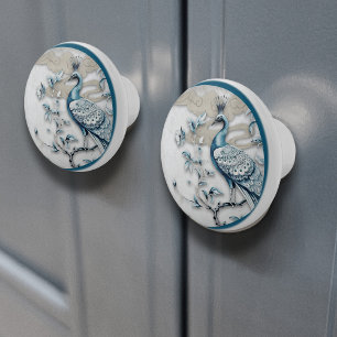 Elegant Crowned Peacock Ceramic Knob