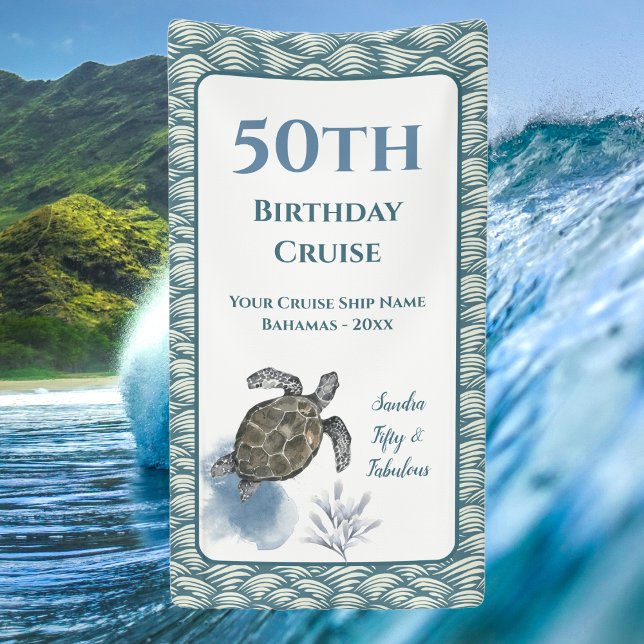 Elegant Cruise Door Decor Sign Birthday (Turtle Ocean themed cruise ship door decor banner. Celebrate an anniversary, birthday or more. )